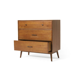 English Elm Christopher Knight Home® - Okioki Mid-Century 3-Drawer Dresser in Acacia Wood — Sturdy, Smooth-Glide Storage for Bedrooms Brown 67064.00MEDBRN