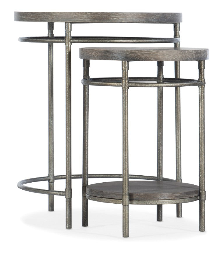 Hooker Furniture Nesting Acacia Veneer Tables With Starburst Tops & Golden Brown Metal Frame — Space-Saving Pair For Living Rooms 5903-80113-85