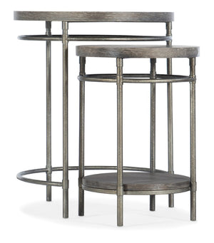 Hooker Furniture Nesting Acacia Veneer Tables With Starburst Tops & Golden Brown Metal Frame — Space-Saving Pair For Living Rooms 5903-80113-85
