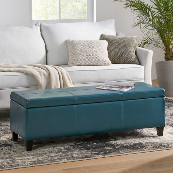 English Elm Glouster Bench Style Pu Leather Storage Ottoman with Soft Close Lid for Bedroom Teal 57742.00TEL