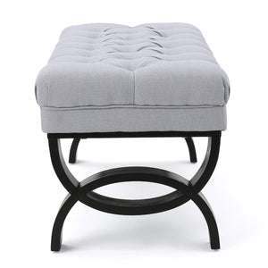 English Elm Hilton Tufted Upholstered Bench Ottoman with Diamond Stitching and Vintage Curved Legs 54743.00LGY
