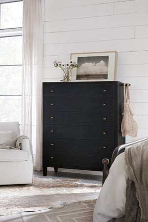 Hooker Furniture Ciao Ciao Bella Six-Drawer Chest Black — Distressed Farmhouse Dresser With Cedar Lined Drawer & Rods 5805-90010-99