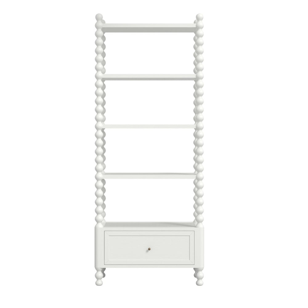 A.R.T. Furniture Haven Etagere: Vintage-Inspired Storage Shelf with Spindle Sides, Drawer, and Modern White Finish 339400-2367