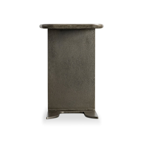 Bernhardt Bernhardt Melba Accent Table With Wire-Brushed Oak Top & Graphite Cast-Aluminum Sculptural Panel 564114