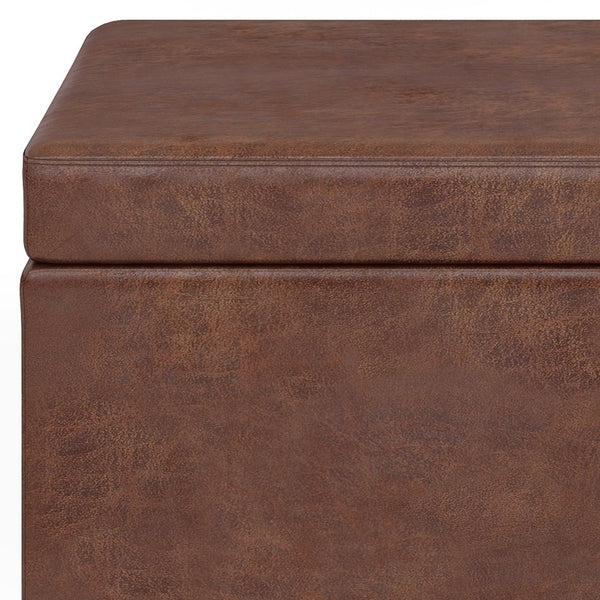 English Elm Avalon Extra Large Storage Ottoman Bench - Stylish Distressed Saddle Brown Faux Leather Design B136P158656