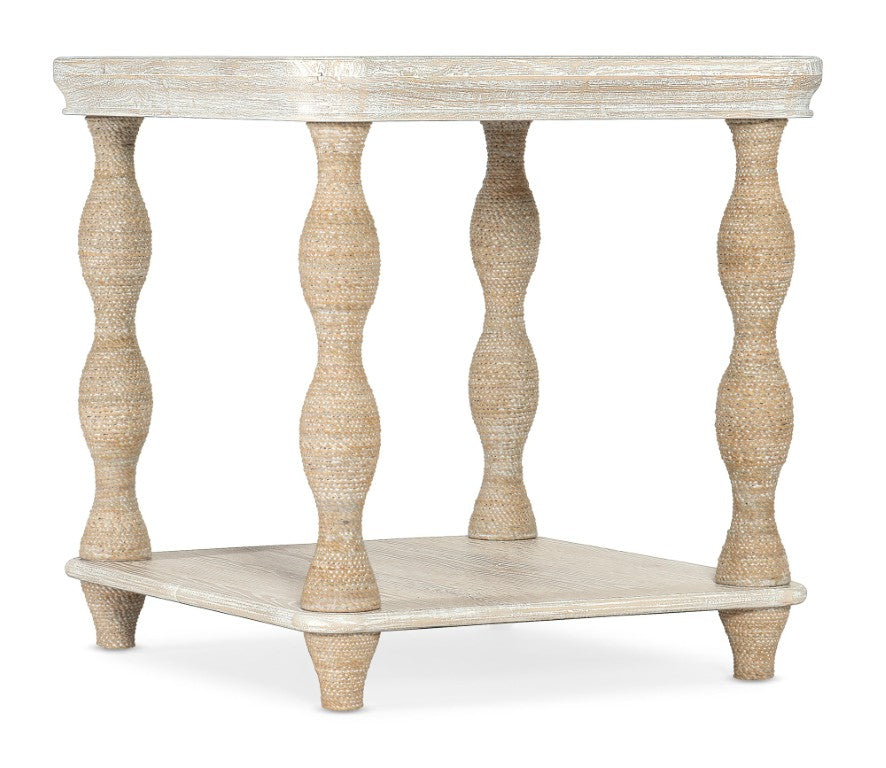 Hooker Furniture Serenity Coastal Bahari Lamp Table With Rope-Wrapped Legs, Surf Oak Finish & Lower Shelf Storage 6350-80116-80