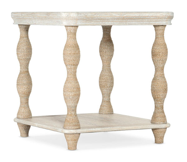 Hooker Furniture Serenity Coastal Bahari Lamp Table With Rope-Wrapped Legs, Surf Oak Finish & Lower Shelf Storage 6350-80116-80