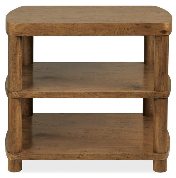 Hooker Furniture Melange Mulholland Oak Round Side Table with Triple Shelf Storage for Living Rooms 28.00L x 22.00W x 24.00H 628-80611-82