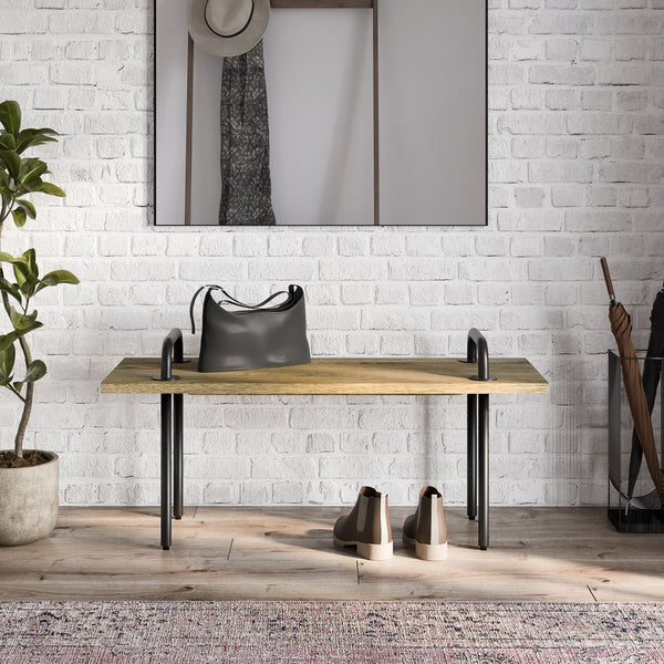 English Elm Berkeley Small Entryway Bench - Handcrafted Natural Mango Wood With Industrial Metal Accents B136P158493
