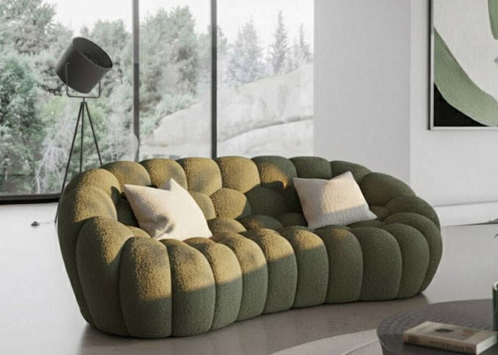 VIG Furniture Yolonda Curved Green Teddy Loveseat — Hexagonal Tufted Seat, Solid Wood Frame, Plush Studio Focal Point VGEV2126C-LOVE-C-13
