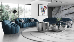VIG Furniture Yolonda Curved Dark Teal Teddy Fabric Sofa Set With Hexagonal Tufting, Solid Wood Frame, No Assembly VGEV2126C-SET-C-15