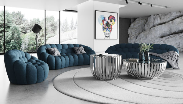 VIG Furniture Yolonda Curved Dark Teal Teddy Fabric Sofa Set With Hexagonal Tufting, Solid Wood Frame, No Assembly VGEV2126C-SET-C-15