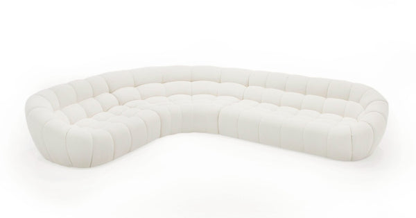 VIG Furniture Yolonda Curved Teddy Fabric Sofa With Hexagonal Tufting, Solid Wood Frame, Seats Up To Eight Off-White Sectional Sofa VGEV-2126B-WHT-SECT