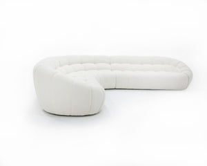 VIG Furniture Yolonda Curved Teddy Fabric Sofa With Hexagonal Tufting, Solid Wood Frame, Seats Up To Eight Off-White Sectional Sofa VGEV-2126B-WHT-SECT