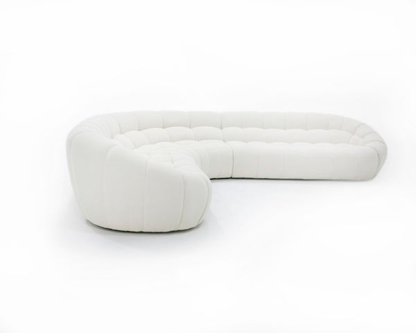 VIG Furniture Yolonda Curved Teddy Fabric Sofa With Hexagonal Tufting, Solid Wood Frame, Seats Up To Eight Off-White Sectional Sofa VGEV-2126B-WHT-SECT