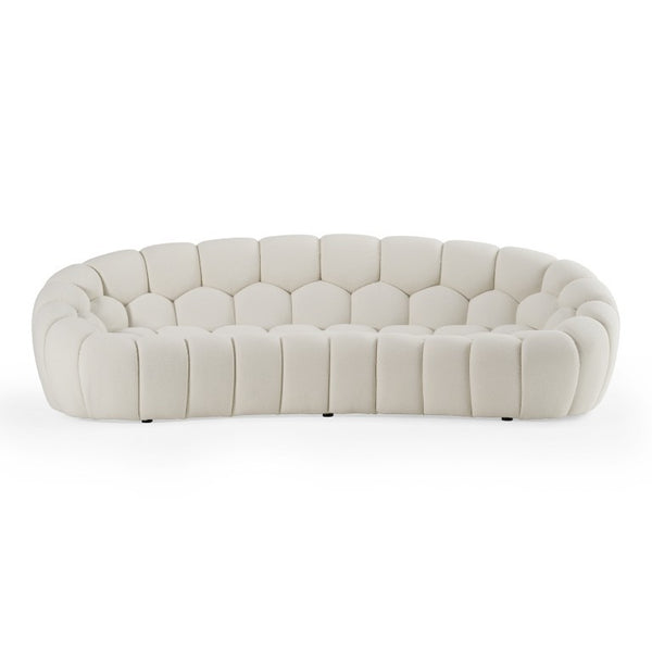 VIG Furniture Yolonda Curved Off-White Teddy Sofa With Hexagonal Tufting, Solid Wood Frame, Plush Support VGEV2126C-SOFA-C-00