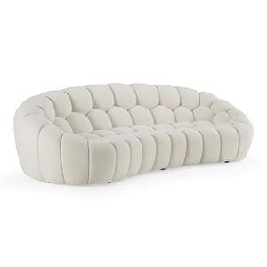 VIG Furniture Yolonda Curved Off-White Teddy Sofa With Hexagonal Tufting, Solid Wood Frame, Plush Support VGEV2126C-SOFA-C-00