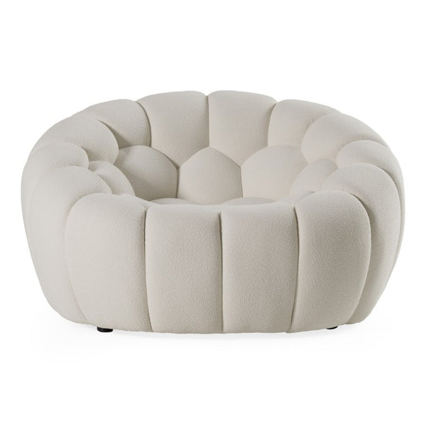 VIG Furniture Yolonda Curved Off-White Teddy Fabric Chair — Hexagonal Tufted Seat, Solid Wood Frame, 440 Lb Capacity VGEV2126C-CHR-C-00