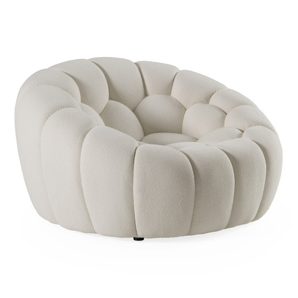 VIG Furniture Yolonda Curved Off-White Teddy Fabric Chair — Hexagonal Tufted Seat, Solid Wood Frame, 440 Lb Capacity VGEV2126C-CHR-C-00