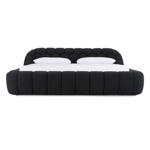 Vig Furniture Divani Casa Yolonda - Chic Black Fabric Bed With Tufted Headboard For Modern Bedroom Elegance Black  Vgev-a127-blk