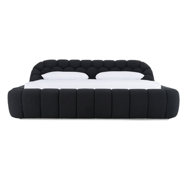 Vig Furniture Divani Casa Yolonda - Chic Black Fabric Bed With Tufted Headboard For Modern Bedroom Elegance Black  Vgev-a127-blk