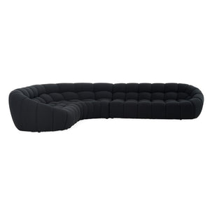 VIG Furniture Yolonda Curved Teddy Fabric Sofa With Hexagonal Tufting, Solid Wood Frame, Seats Up To Eight Black Sectional Sofa VGEV-2126B-BLK