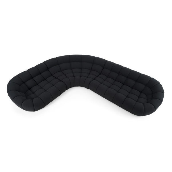 VIG Furniture Yolonda Curved Teddy Fabric Sofa With Hexagonal Tufting, Solid Wood Frame, Seats Up To Eight Black Sectional Sofa VGEV-2126B-BLK