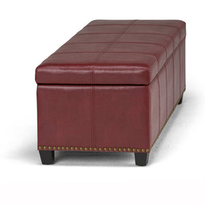 English Elm Kingsley Large Storage Ottoman with Nailhead Trim and Child-Safe Hinge – Faux Leather Bench Seat Red B136P158179