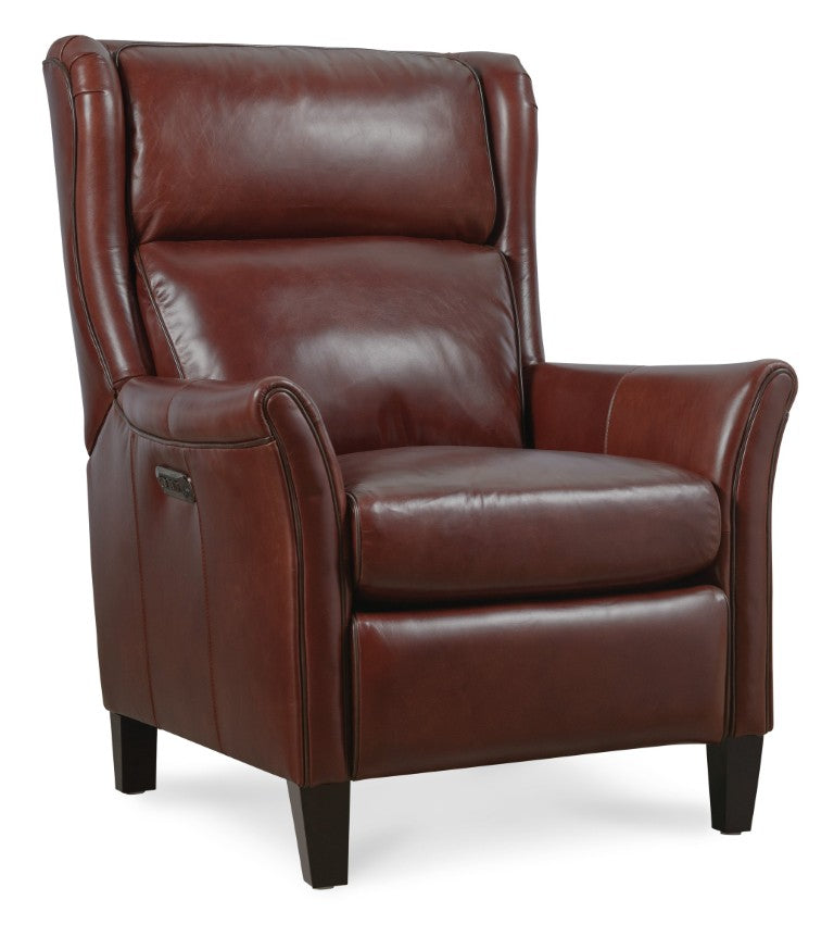 Hooker Furniture Henley Luxe Power Recliner In Top-Grain Aniline Leather With Power Headrest And Usb Charging Red RC826-PH-054