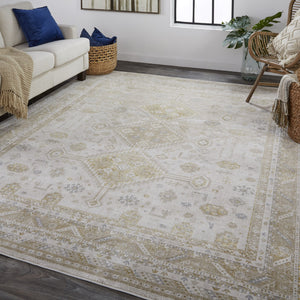 Feizy Rugs Aura Luxurious Modern Persian Area Rug - Durable Polyester Blend With Elegant Gold & Silver Design Gold,Ivory Polyester,Polypropylene Aur3738fgldivyp18