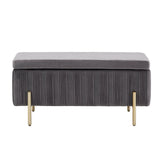 Homelegance By Top-Line Benicio Gold Finished and Grey Pleated Velvet Lift-Top Storage Bench Grey Velvet