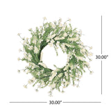 Christopher Knight Home® - Noble House - Potvin 30" Plum Blossom Artificial Silk Wreath, Green and White