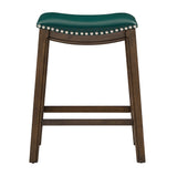 Homelegance By Top-Line Hugues Faux Leather Saddle Seat Backless Stool Green Rubberwood