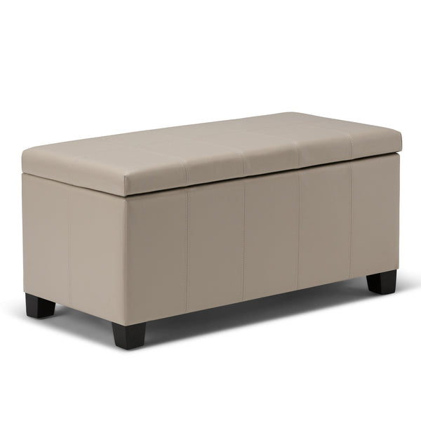 English Elm Dover Storage Ottoman Bench - Elegant Satin Cream Faux Leather With Child-Safe Storage Solution B136P159036
