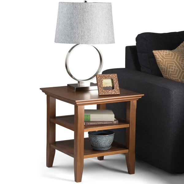 English Elm Acadian End Table - Elegant Solid Wood Design In Light Golden Brown With Open Shelves For Storage B136P159399