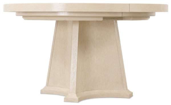 Hooker Furniture Westwood Polished Limestone Round Dining Table With 20" Leaf — Pedestal Base, Modern Oak Veneer 6133-75221-80