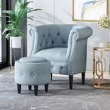 Christopher Knight Home® - Noble House - Beihoffer Petite Tufted Fabric Chair and Ottoman Set