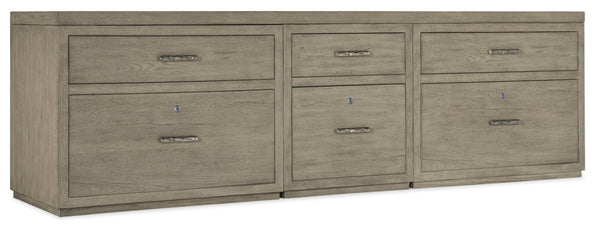 Hooker Furniture Linville 96" Credenza In Smoked Mink Oak Veneer With Locks, Pendaflex Files & Antique Pewter Pulls 6150-10931-85