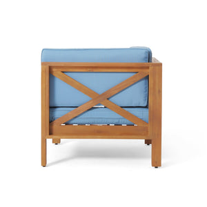English Elm Brava Solid Acacia Cross-back Outdoor Corner Chair with Water-resistant Cushion 64489.00BLU
