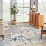 Nourison Pompeii PMP04 Machine Made Power-loomed Borderless Design Indoor Only Coastal, Nautical & Beach  Rug Ivory Grey Blue, Ivory Grey Blue 70% Polypropylene,30% Polyester 99446951342