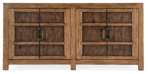 Hooker Furniture Big Sky Buffet Rustic Pecky Hickory Sideboard With Soft-Close Doors, Removable Trays, Adjustable Shelves 6700-75900-80