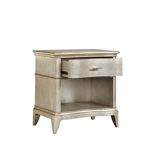 A.R.T. Furniture Starlite Nightstand With Glamorous Design, Usb Charging Port, And Elegant Three-drawer Storage Silver, Silver Parawood Solids,Primavera Veneer,Metal 406141-2227