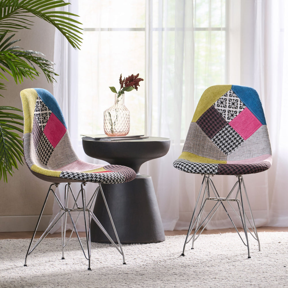 English Elm Patchwork Geometric Bohemian Accent Chairs Set of 2 with Chrome Legs for Eclectic Spaces 56395.00