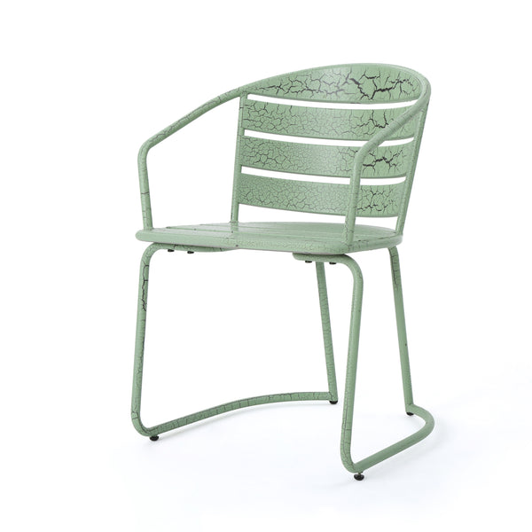 English Elm Santa Monica Outdoor Bistro Set Powder Coated Iron Oval Table Two Slat Chairs Patio Green 62015.00CGRN