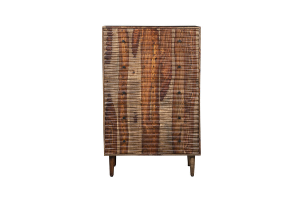 Porter Designs Porter Waves 5 Drawer Chest In Rich Honey Sheesham Wood - Mid-century Modern Storage Solution Brown Wood 04-196-05-w005