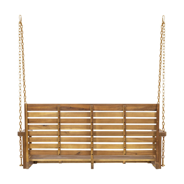 English Elm Tasmania Acacia Hardwood Porch Swing Slatted Outdoor Bench with Hanging Chains 69655.00