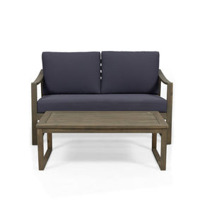 English Elm Christopher Knight Home® - SAMWELL Acacia Wood Outdoor Loveseat and Coffee Table Set with Water-Resistant Cushions, Sleek Slat Design DARK GREY 52.75 L x 33 W x 17.75 H 70137.00GDGRY