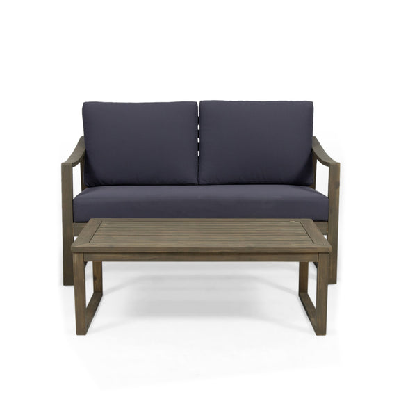 English Elm Christopher Knight Home® - SAMWELL Acacia Wood Outdoor Loveseat and Coffee Table Set with Water-Resistant Cushions, Sleek Slat Design DARK GREY 52.75 L x 33 W x 17.75 H 70137.00GDGRY