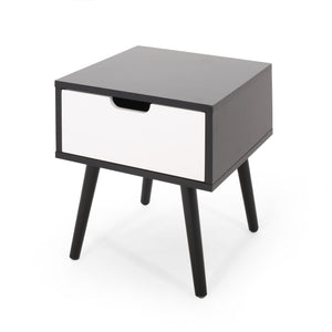 English Elm Christopher Knight Home® - END TABLE Mid-Century Modern Two-Toned End Table with Drawer, Faux Wood Top & Splayed Legs for Living Room Black White 66761.00BLKWHT