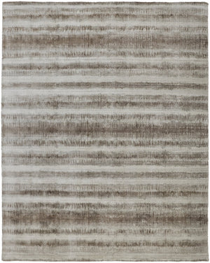 Feizy Rugs Mackay Hand Woven Viscose And Wool Low Pile Striped Rug For Luxurious Modern Home Decor Tan,Ivory,Brown Viscose,Wool Mky8824fbrn000c00